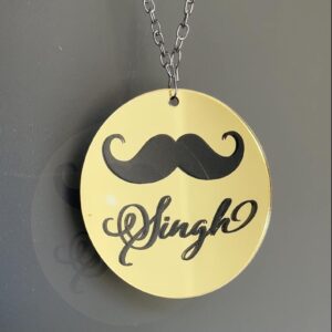 Custom Gold Mirror Car Hanging: Personalized Name & Mustache