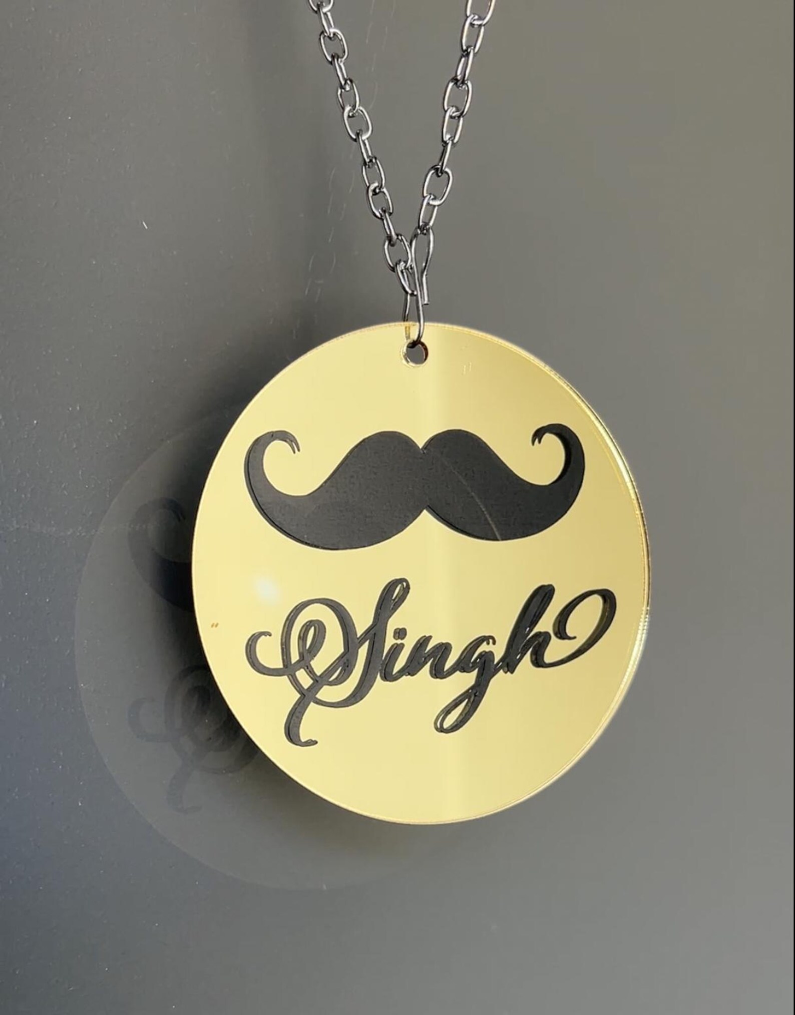 Custom Gold Mirror Car Hanging: Personalized Name & Mustache